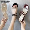 WTEMPO Women's Summer Sandals Square Toe Middle Heel Solid Color Transparent Crystal Buckle Thick Heel Dual-purpose Slippers Comfortable Breathable