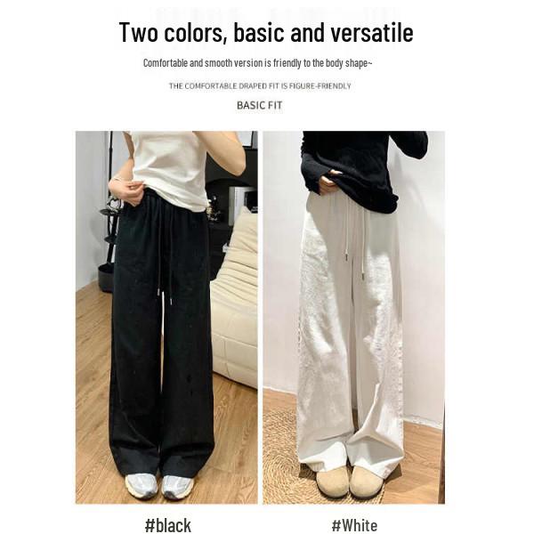 Women's White Wide-Leg Pants - Spring/Autumn 2025, Loose Cotton-Linen Denim, Floor-Length Casual Style