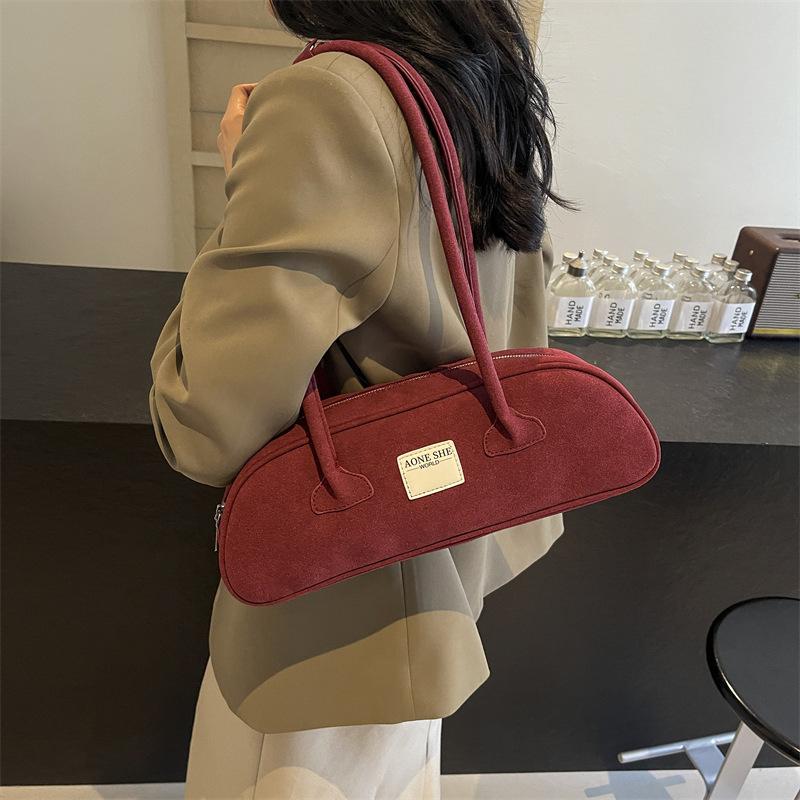 Simple Suede Baguette Bag Fashionable New Versatile Underarm Bag Retro Wind Matte New Shoulder Bag Women's Bag