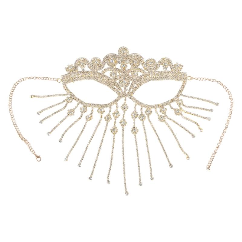 

Bridals Sexy Face Veil Headwear Masquerade Dance for Women Nightclub Face Accessory Tassels Mask Chain Party Jewelry