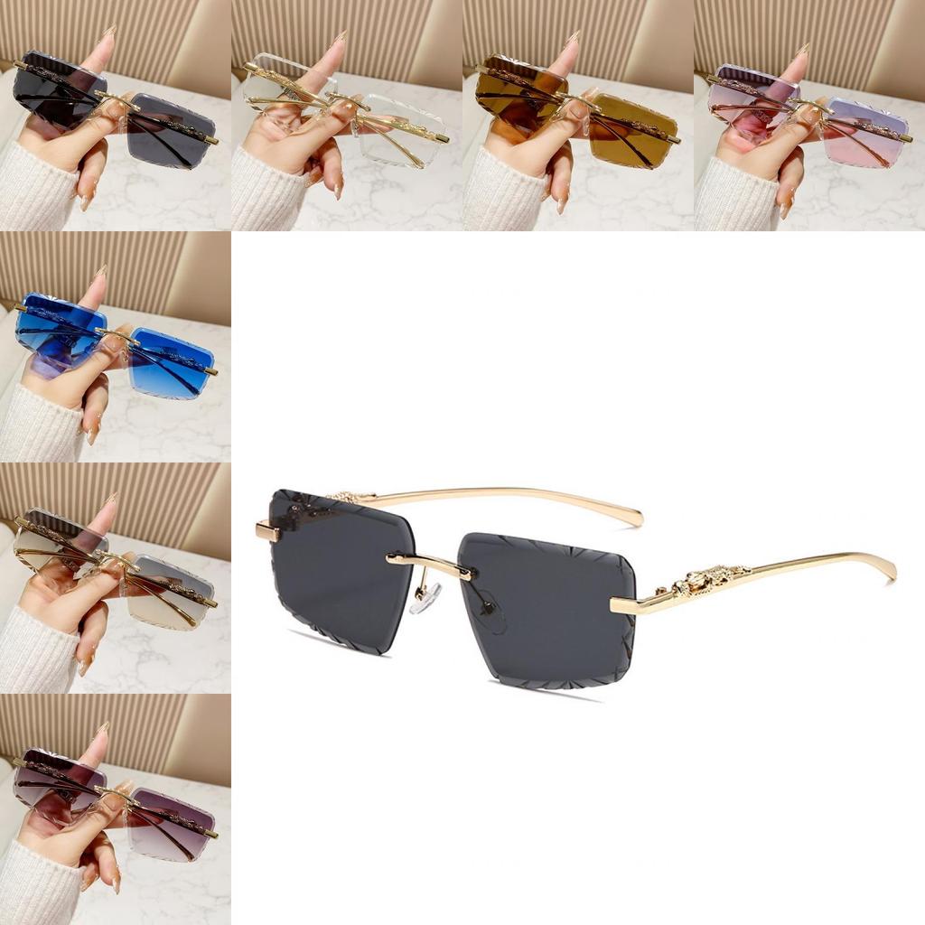 Cheetah Style Unisex Frameless Square Sunglasses With Uv400 Protection For Travel And Fashion