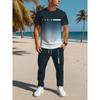 Summer Men's Gradient Letter Printed Breathable Round Neck T-shirt and Pants Set Outdoor Casual