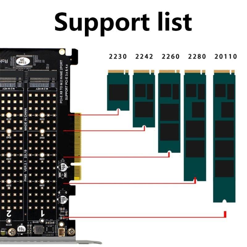 Carte d'extension PCIExpress X8 pour 2 contrôleurs RAID M.2 NVME Carte de division PCIE 2 ports NVME M KEY pour 2230 2242 2260 2280 22110