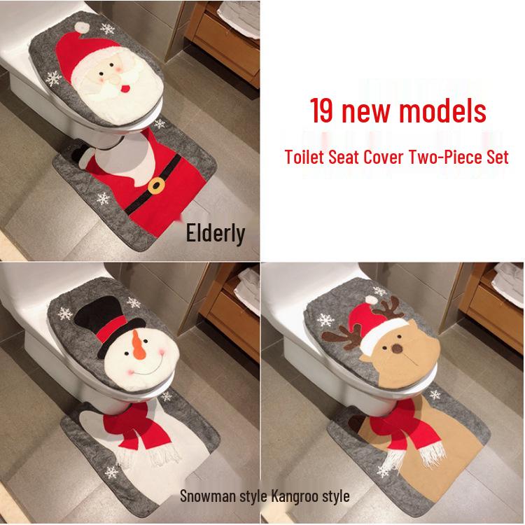 Mingguan Christmas Santa Toilet Set: Seat Cover, Floor Mat, Tank & Tissue Covers, 2-Piece Ornament Set