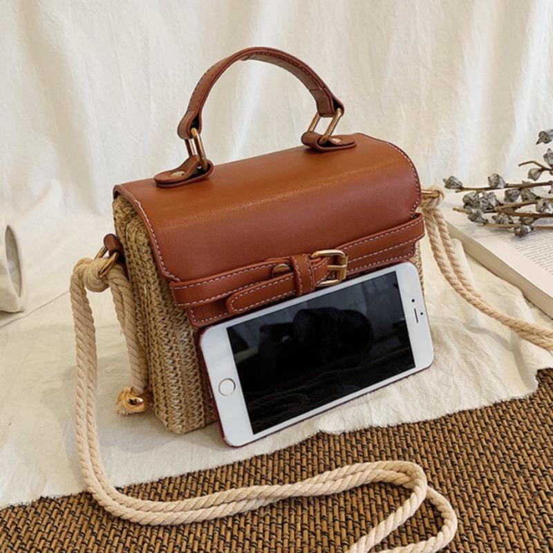 Sommer Mode Box Bag Trendige Gewebte Stroh Quadratische Handtasche für Damen, Hochwertige Stilvolle Crossbody Tasche
