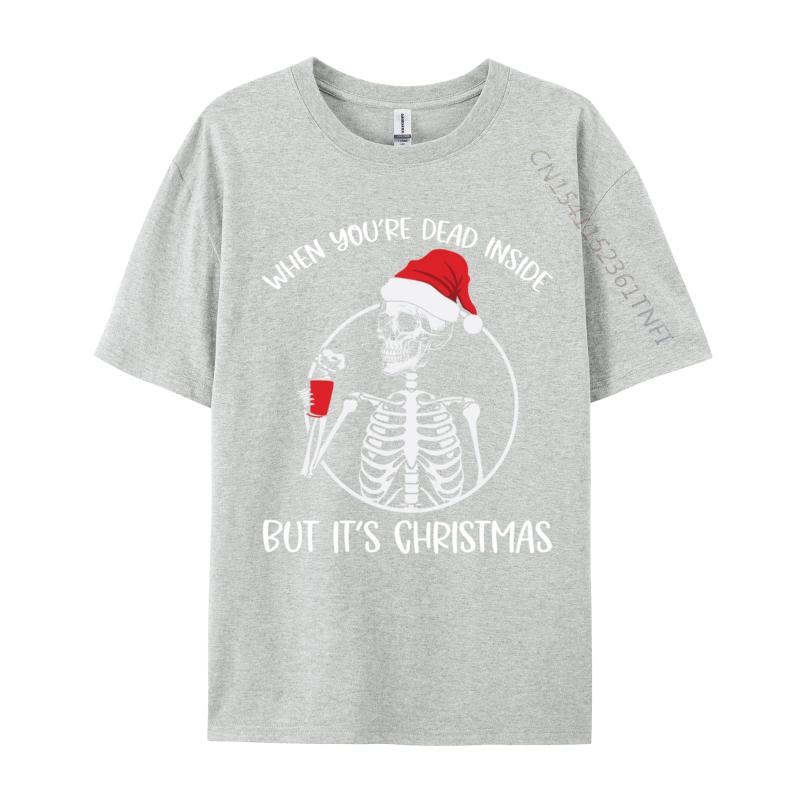 Coffee Skeleton When You're Dead Inside But It Is Christmas T Shirts Men T Shirt Cotton Oversized Tee Tops
