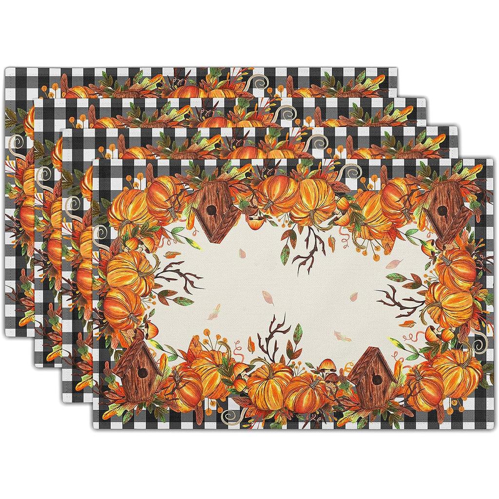 Thanksgiving Design Placemats Linen Rectangular Table Mats Heat Resistant for Dining Kitchen Autumn Festival Atmosphere Placemat