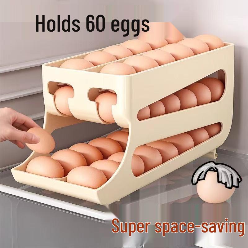 Slide Egg Storage Box: 4-Tier Step-Style Holder for Fridge Door, Large Capacity Automatic Roller