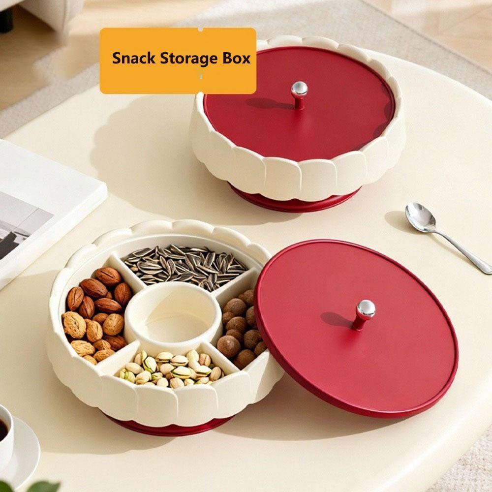 Multifunctional Red Snack Serving Tray Traditional with Lid New Year Snack Storage Box Dustproof Sealed Candy Box Party