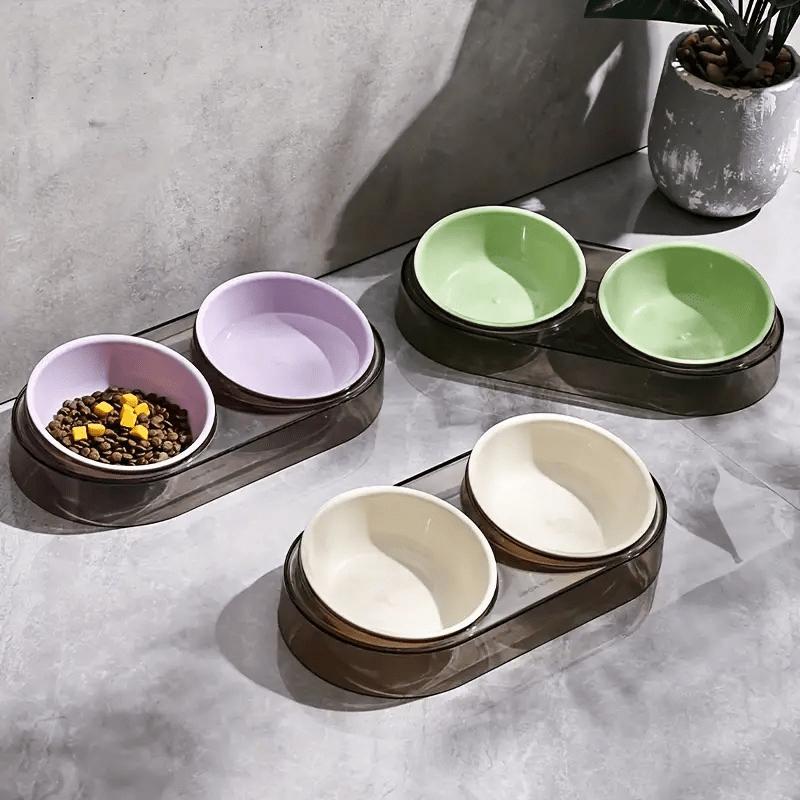 1pcs Elevated Dual Bowl Feeder for Cats & Small Dogs- Durable Plastic Raised Pet Feeding Station with Non-Slip Stand,Easy Feed