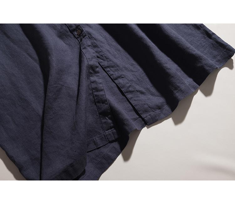 Japanese-Korean Linen Dress: Square Neck, Loose Fit, Shirt Collar, Spring/Summer Collection