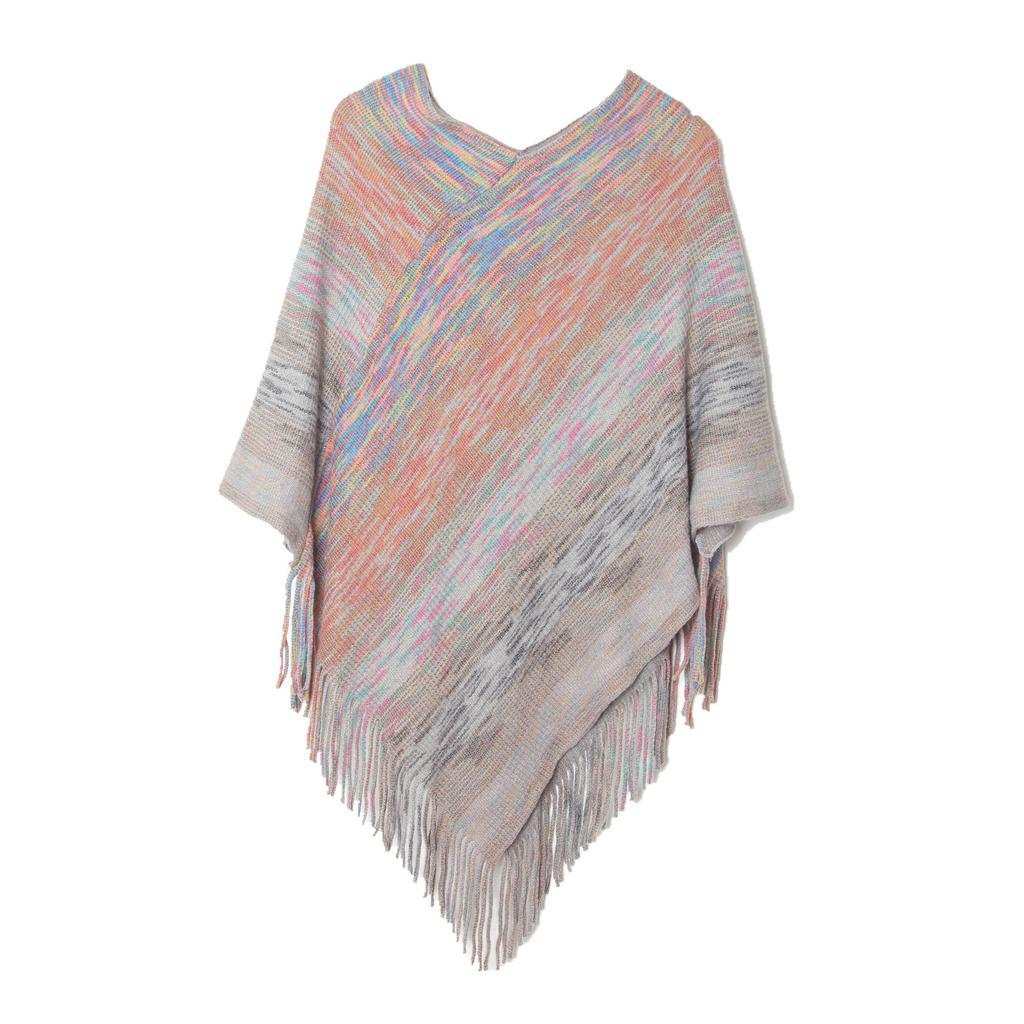 Spring and Autumn V-neck Fringe Knitted Shawl