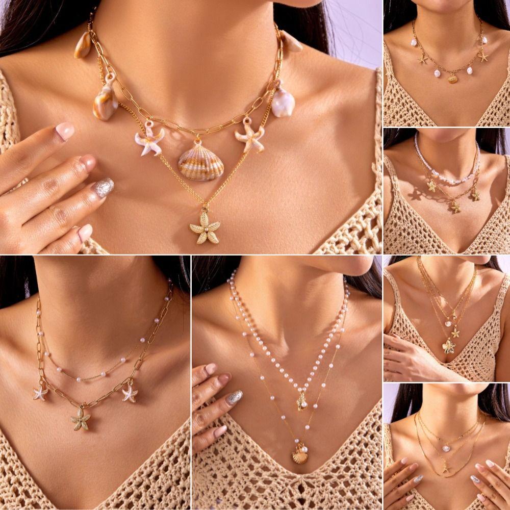 Retro Temperament Boho Choker Biżuteria Wielowarstwowy Design Koralik Perła Naszyjnik Damska Moda