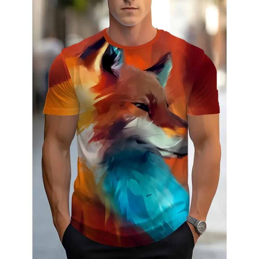 Novelty Fox Graphic 3D Printed Men T-Shirts Hip Hop Personality Round Neck Tees Short Sleeve Tops Harajuku Y2k Men Kids Clothing
