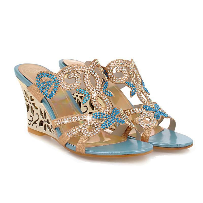 Sandalias de cuña para mujer Zapatos de verano Lentejuelas de lujo Sandalias tipo gladiador para mujer Zapatillas Chanclas de plataforma para mujer Zapatos de tacón alto para mujer