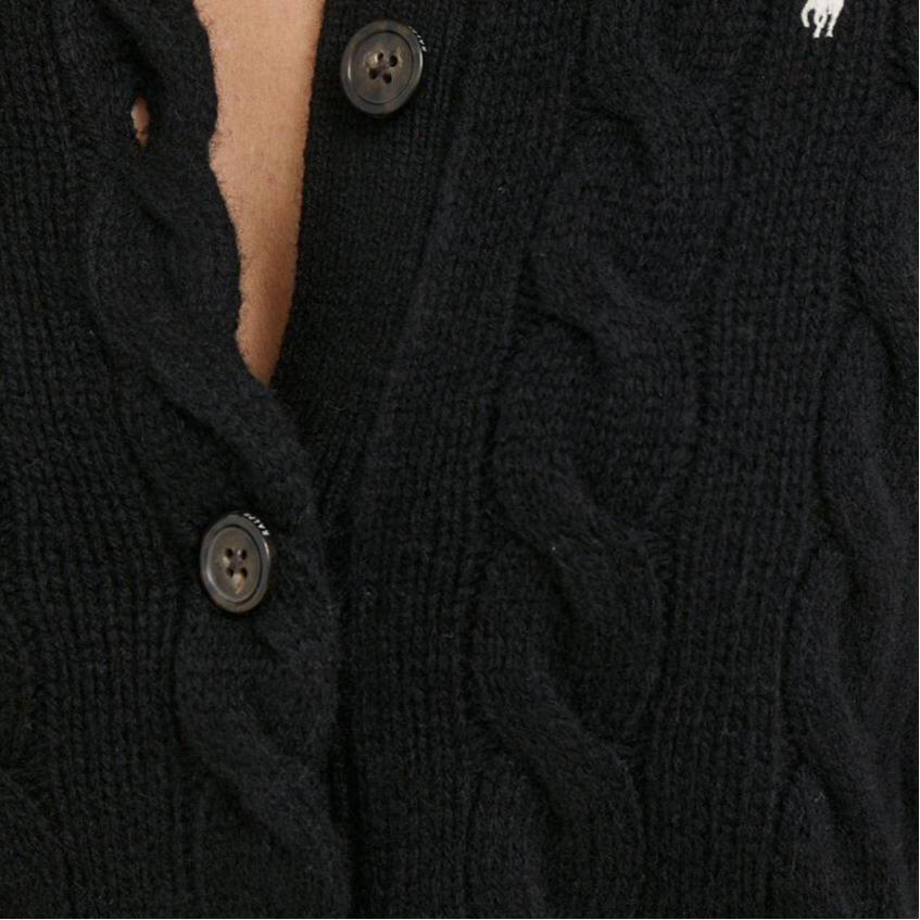 Svetr Polo Ralph Lauren s vyšívaným poníkem, knoflíkový, jednobarevný, dámský svetr, černý WMPOSWEN6820418-001