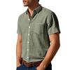 Men's Linen Lapel Short-sleeved Shirt, Solid Color,breathable, Loose And Casual Shirt With  Pocket