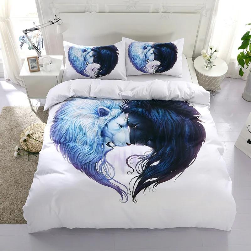 Digital Art Wolf Tiger Animal Worrior Bedding Set King Queen Double Full Twin Single Size Bed Linen Set with Pillowcase Boy Gift