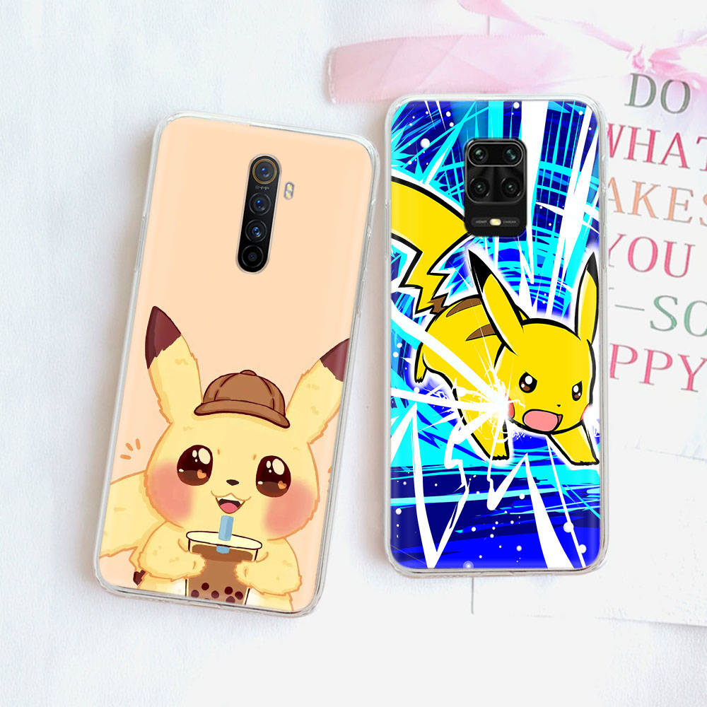 JP36 Pikachu Pokemon Transparent Case for Samsung A04 A14 A23 M33 M53 Realme 10 9 C35 C55 VIVO Y02 X80 Infinix Hot 30 Note 11 Tecno Spark 8P Pro