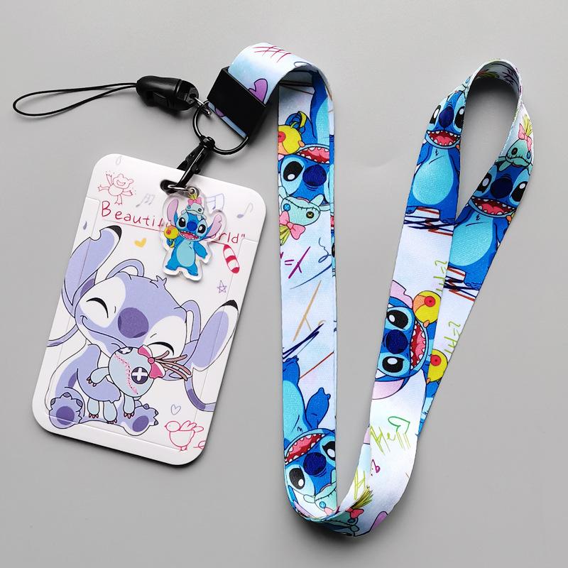 New Stitch Card Holder Anti-lost Cartoon Neck Strap Card Holder Nd Girls Toy Lanyard Badge Clip Present High Quality