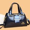 Women’s Crocodile Texture Top Handle Bag with Gold Buckle Casual Chic Shoulder Handbag for Daily Office Use
