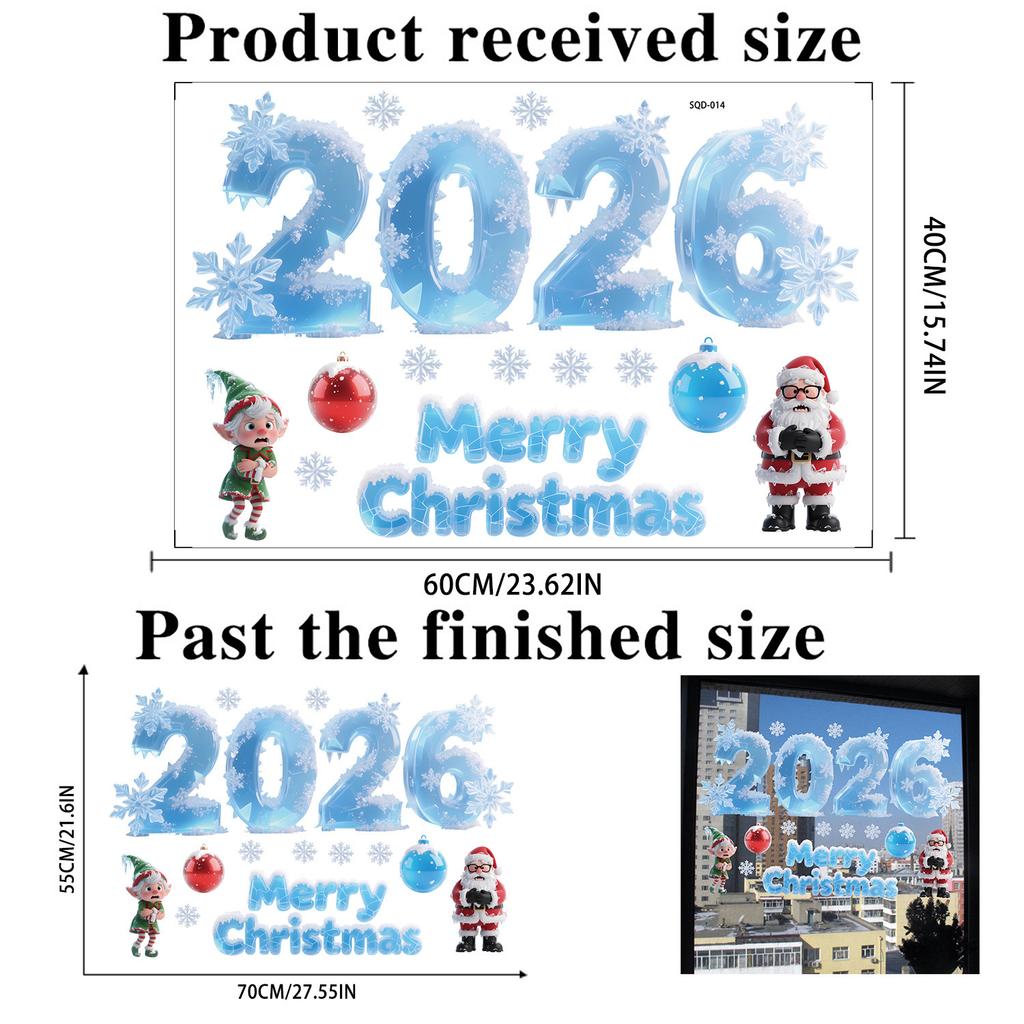 Christmas 2026 Cartoon 3D Digital Glass Sticker Shopping Mall Window Static Removable Window Sticker