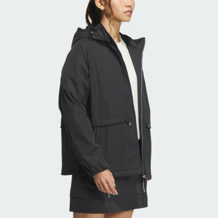 Adidas Casual Series Loose Water-Resistant Soft Woven Hooded Jacket Women Jackets Black Metallic-Silver JZ1587
