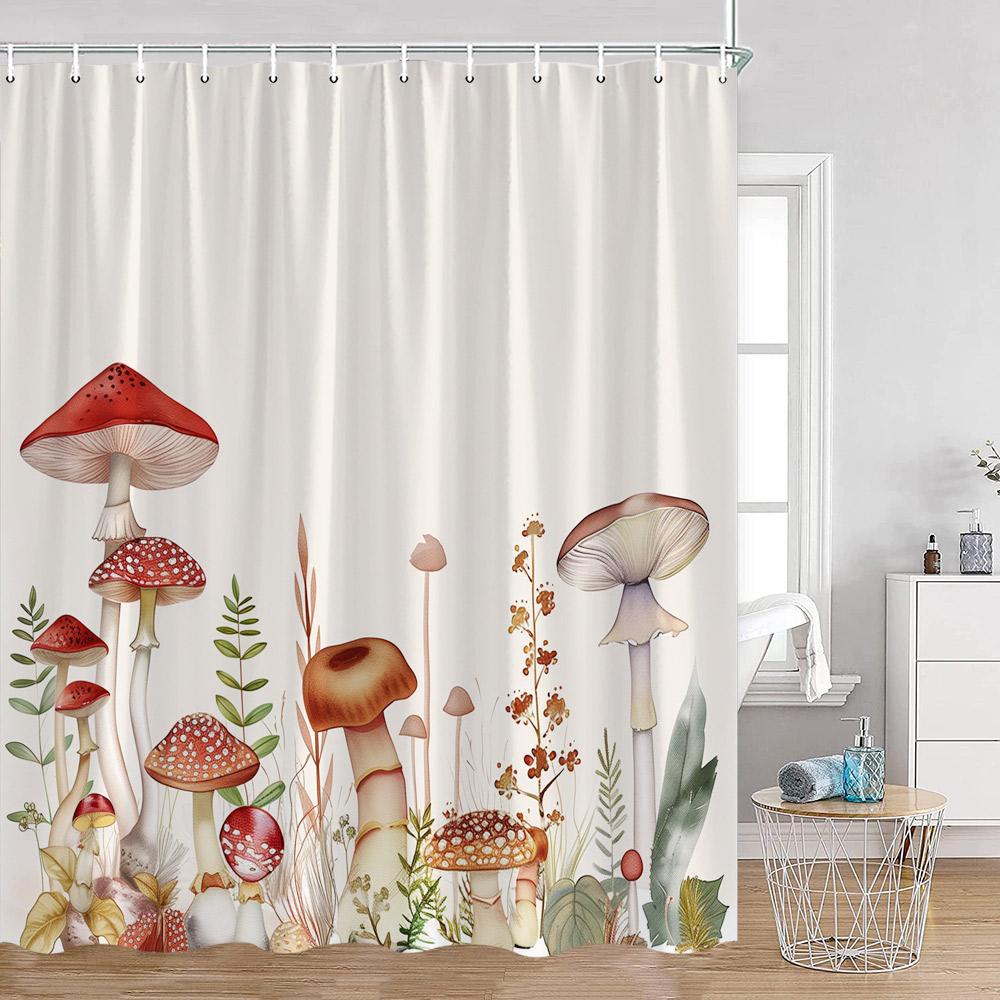 Mushroom Shower Curtains Retro Butterfly Boho Moon Floral Plant Magic Fairytale Mushroom House Dark Bath Curtain Bathroom Decor