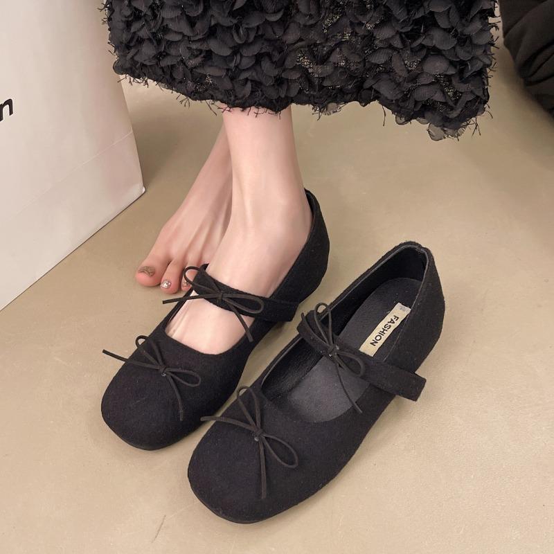 Fashion Mary Jane Shoes Women 2025 New Spring French Square Toe Bow Sweet Shallow Inside Heightening Slip Strap Single Shoes