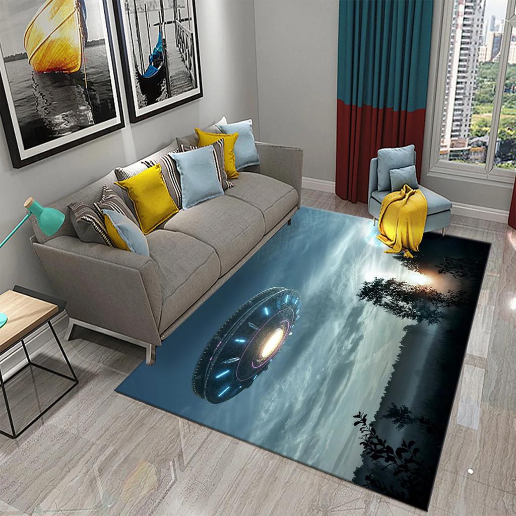 UFO Alien Carpet Mystery Science Fiction Theme Rugs for Bathroom Kitchen Floor Door Anti-Slip Mat Bedroom Entrance Decor Rugs