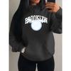 Brooklyn New York Art Letter Number 28 Design Women Hoody Autumn Casual Loose Hoodie Fleece Pocket Streetwear