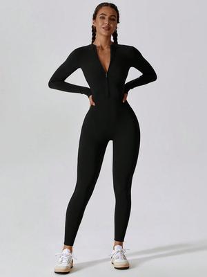 Women's Zipper Long Sleeved Tight Fitting High Elasticity Jumpsuit, Sports Yoga Pants, Slim Fit, Comfortable and Skin Friendly.