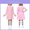 Stranger Things Eleven Cosplay Pink Dress With Polyester Fabric For Kids And Adults