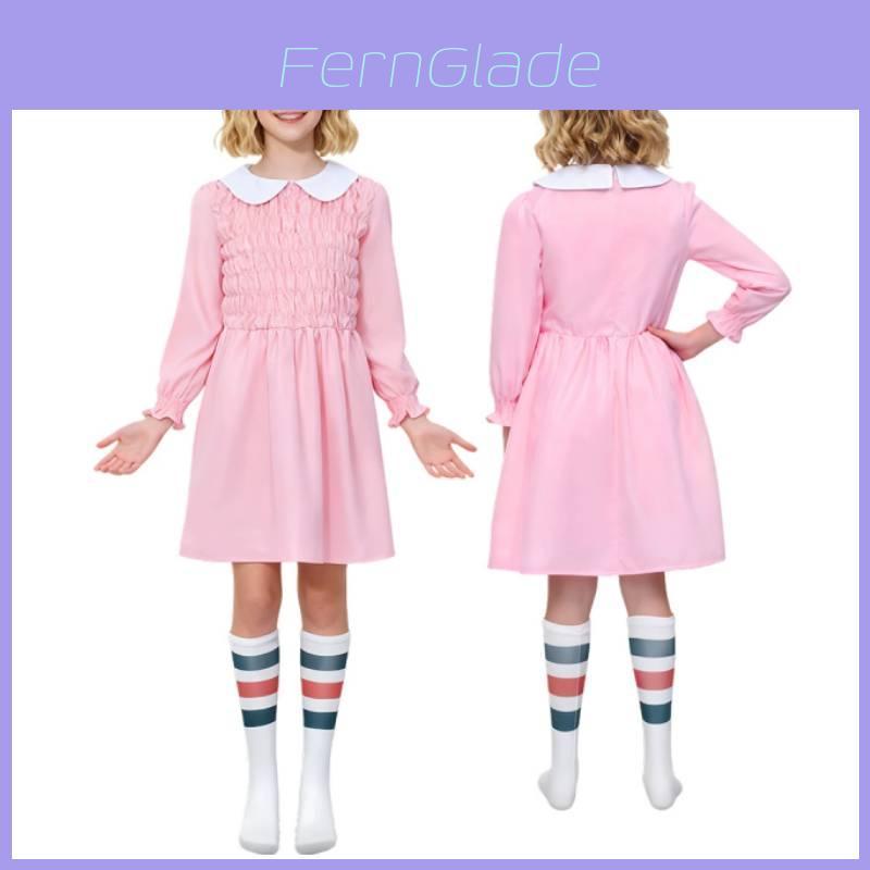 Stranger Things Eleven Cosplay Pink Dress With Polyester Fabric For Kids And Adults