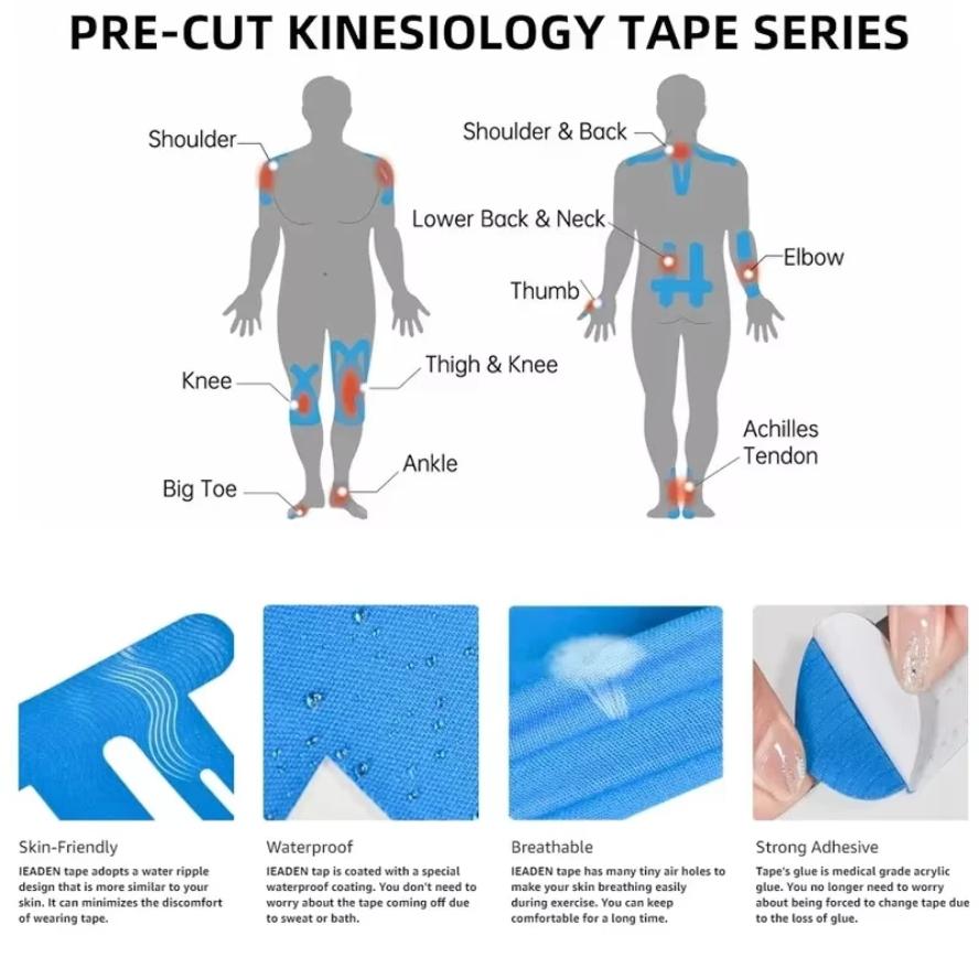 10 Stück Kinesiologisches Tape für Knie, wasserdicht & elastisch, atmungsaktives Knie-Tape, Sporttape bietet Unterstützung & Stabilität beim Laufen