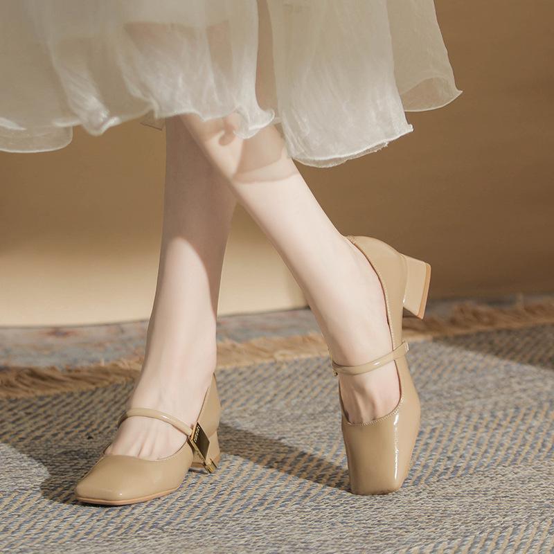 Retro Mary Jane Shoes Women's Shallow Mouth New Thick Heel Single Shoes with Versatile and Sexy