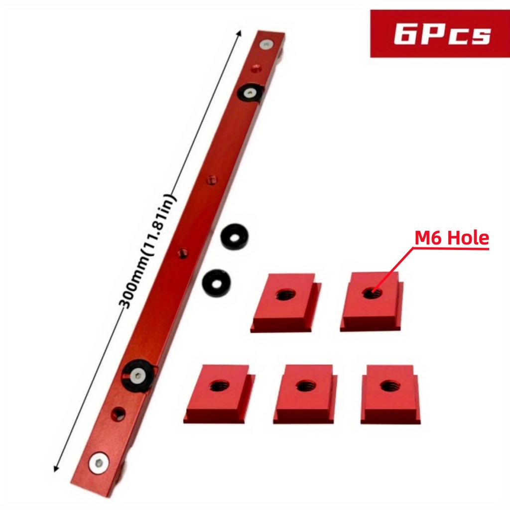 6pcs T Track Miter Bar Slider Kit, Aluminium Alloy T-Slider T Slot Miter Track Jig Table Saw Gauge Rod T Slot Miter Gauge Slider