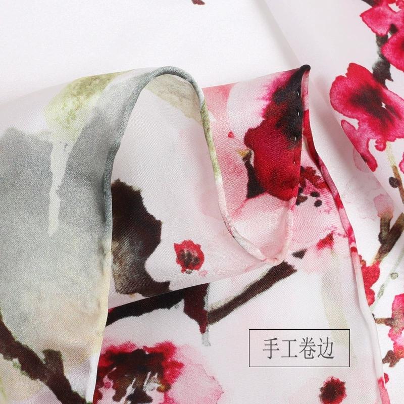 High Quality 100% Silk Scarf Shawl Hijab Wrap Women Hand Roll Edge Spring Summer Beach Scarves