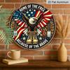 2D Flat, 1pc Round Aluminum "Home Of The Free Because Of The Brave" Patriotic Metal Sign, American Eagle & Military Boots Memorial Wall Plaque, USA