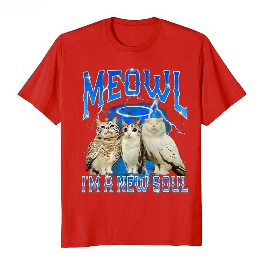 Katze Eule Lustig Verflucht Internet Gehirnfäule Bootleg Meowl T-Shirt Für Unisex Unisex T-Shirts Kurzarm Oberteile Unisex Kleidung
