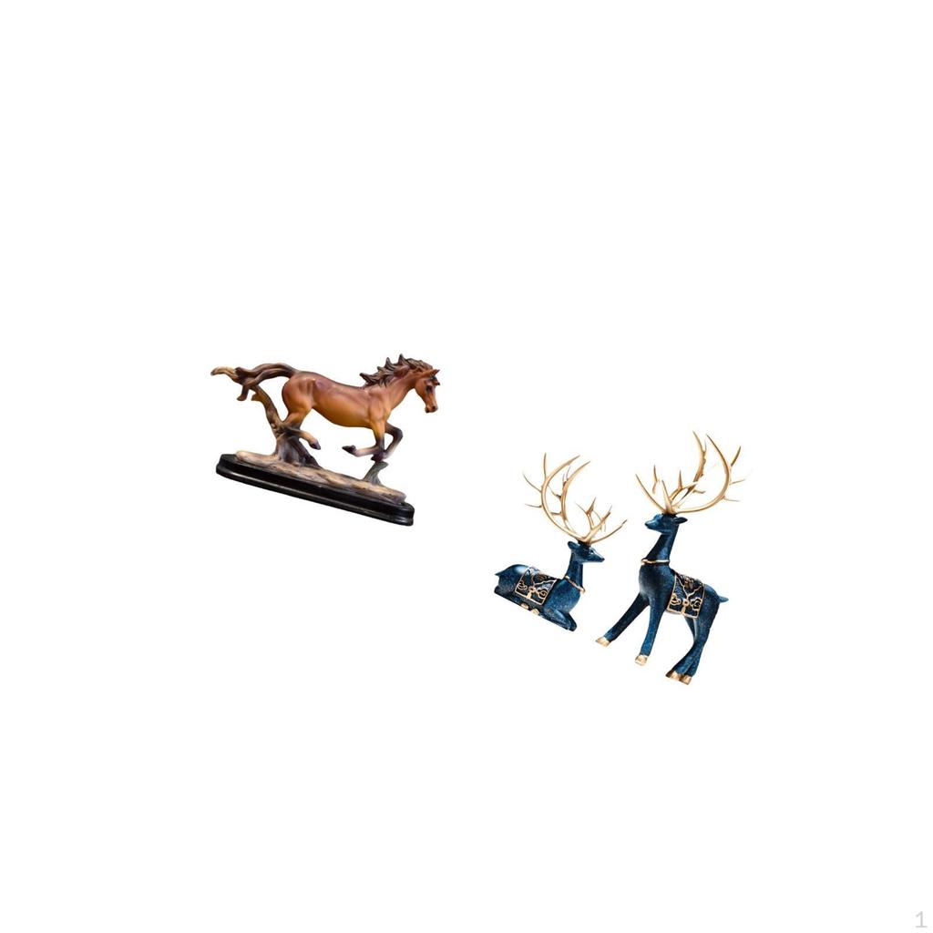 Sculpture Figurine Artwork Collectible Ornament Horse And Reindeer Statue for Desk Decoration