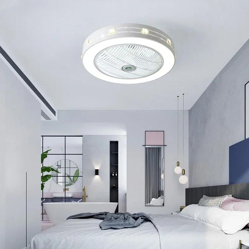 Modern Minimalist Living Room Ceiling Fan Light White LED Chandelier Remote Control Dimmable Bedroom Living Room Fan with Light