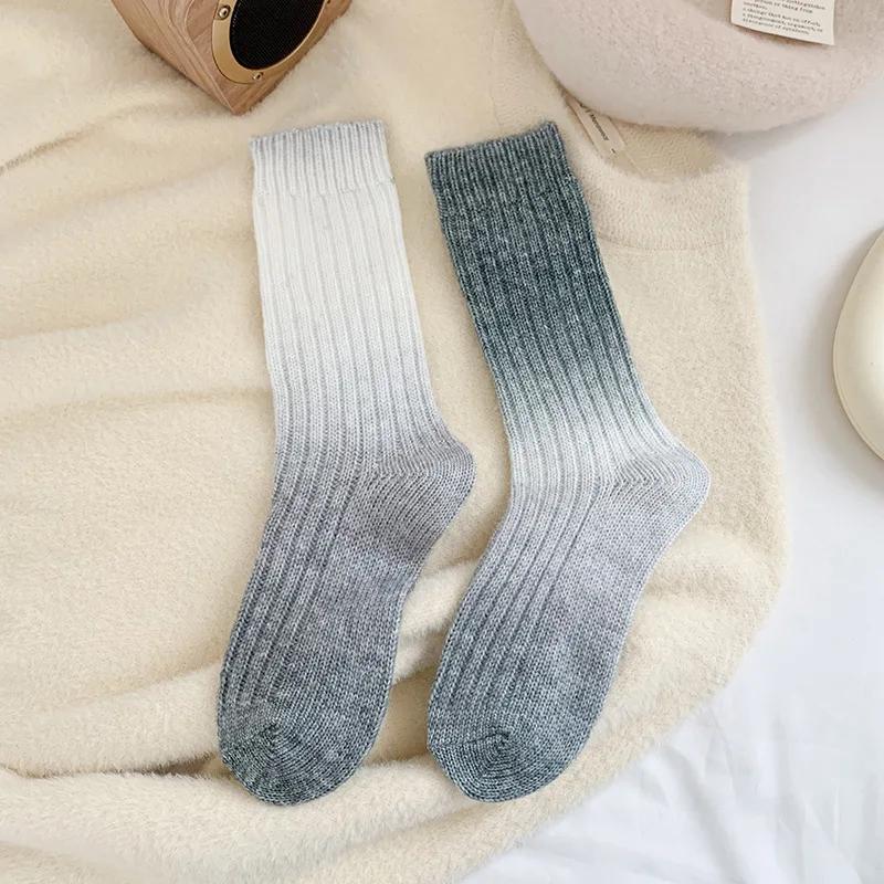 Winter Thick Warm Long Socks Gradient Wool Cashmere Kawaii Socks Women Thermal Floor Sleeping Socks New  Gift Autumn New