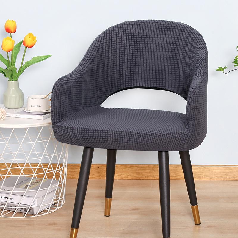 Nordic Curved Chair Cover Jacquard Spandex Hollow Arc Back Armchair Covers For Dining Room Coffee Bar Make Up Chair Cover