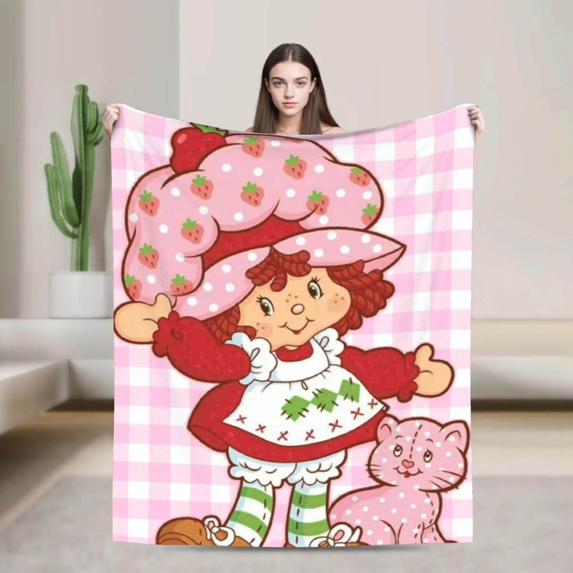 Annier Unisex Cute Strawberry Shortcakes Girl Flannel Blanket Winter Warm Throw Blanket For Girls Boys Novelty Bedspread Sofa Bed Cover