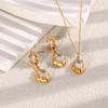 European Fashion 18K Gold-Plated Stainless Steel Irregular Stud Earrings & Hammered Necklace Set