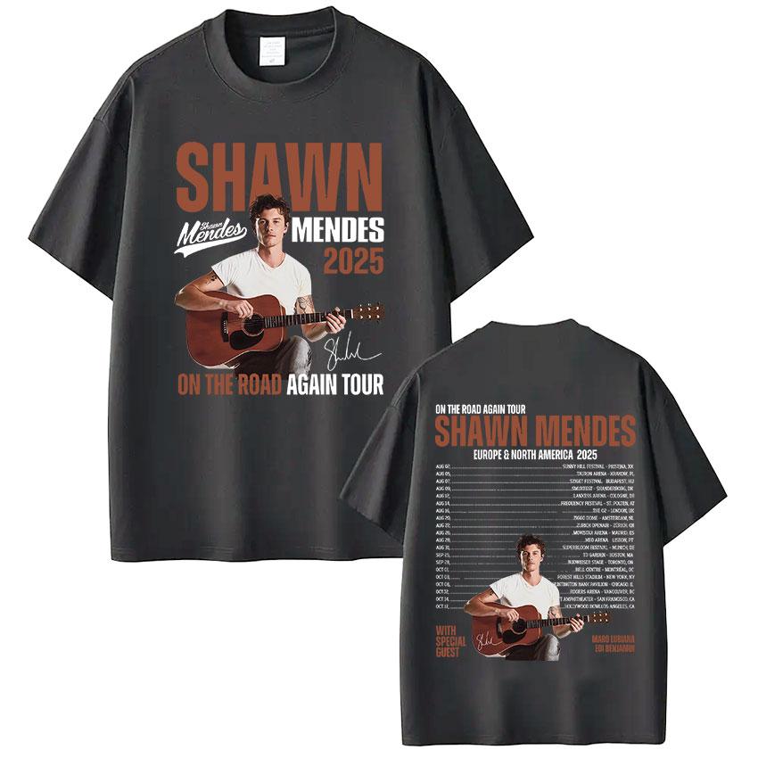 Rapper Zpěvák Shawn Mendes na turné The Road Again Tour 2025 Album Merch Tričko Pánská Móda Nadměrné Tričko s Krátkým Rukávem Streetwear