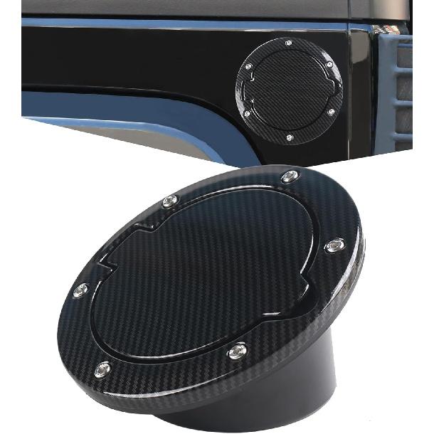 Black Gas Cap Cover Fuel Filler Door Cover Compatible with 2007-2017 Wrangler JK JKU 2/4-DOOR(NOT FOR 2018+ JL MODELS)