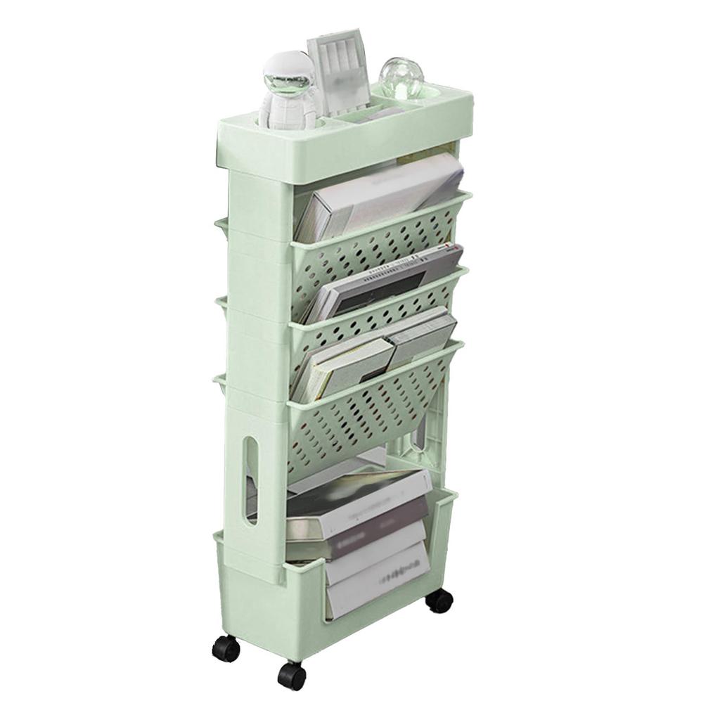 Movable Bookshelf Multipurpose Large Capacity Multilayer 4  Wheels Deskside Bookshelf for O