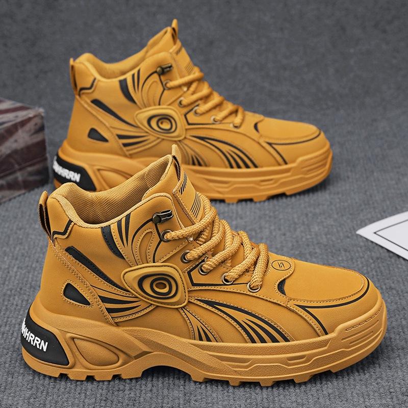 Personalized trend men's boots high-top Martin boots men's versatile tooling locomotive boots autumn and winter 2024 big yellow boots men's